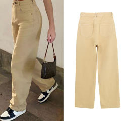 Yellow Hight Waist Pencil Jeans For Women Denim Pants PQTOP411