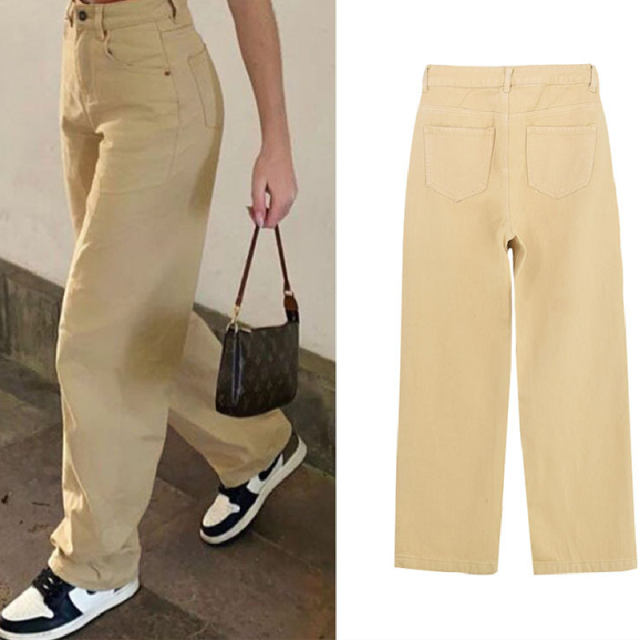 Yellow Hight Waist Pencil Jeans For Women Denim Pants PQTOP411