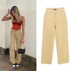 Yellow Hight Waist Pencil Jeans For Women Denim Pants PQTOP411