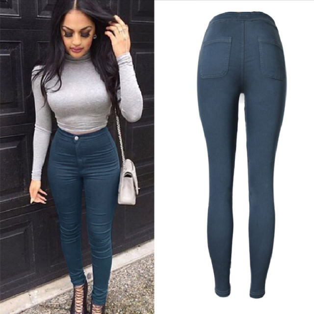 Grey Hight Waist Jeans For Women Skiny Pencil Denim Pants PQTOPAM01