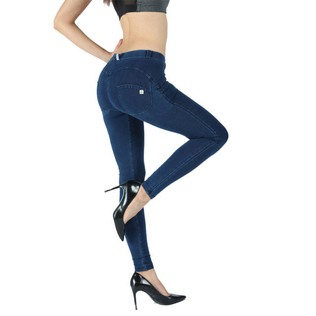 Original Factory Quality Black Mid Waist Bubble Butt Jeans PQANZ-27MWDDBlueJC