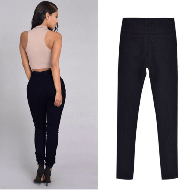 Black Skinny Hight Waist Jeans Women Pearl Denim Pants PQTOP6662