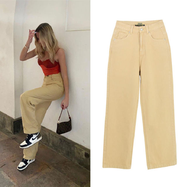 Yellow Hight Waist Pencil Jeans For Women Denim Pants PQTOP411