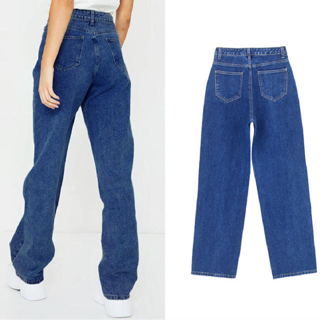 Light Blue Denim Pants Hight Waist Loose Jeans For Women PQTOP409A