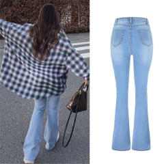 Blue Hole Denim Pants Hight Waist Ripped Jeans For Women PQTOP413