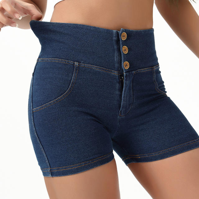 Yellow High Waist Fitness Wear For Women Bubble Butt Shorts PQF121D