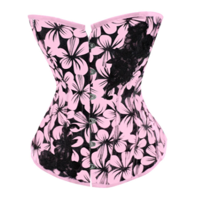 Yellow Floral Print Glue Bone Corselet Overbust Palace Corset For Women PQ1004B