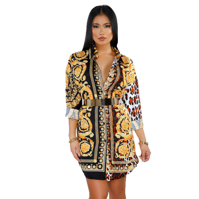 African Ethnic Print Shirt Dress Summer Dresses Women PQ9491