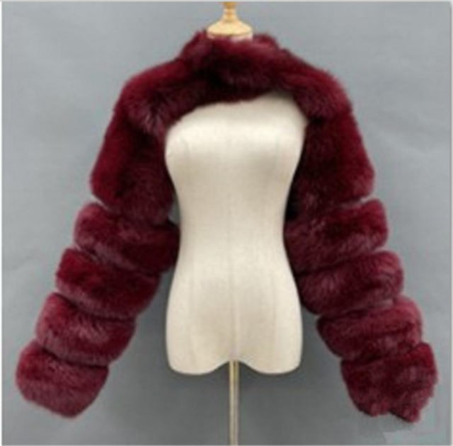 Red Winter Coat Women Faux Fur Shawl Long Sleeve Vest PQ00236C