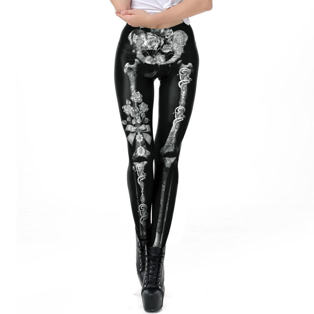 Women Cartoon Trousers Halloween Pants Skull Printed Leggings KDK1013