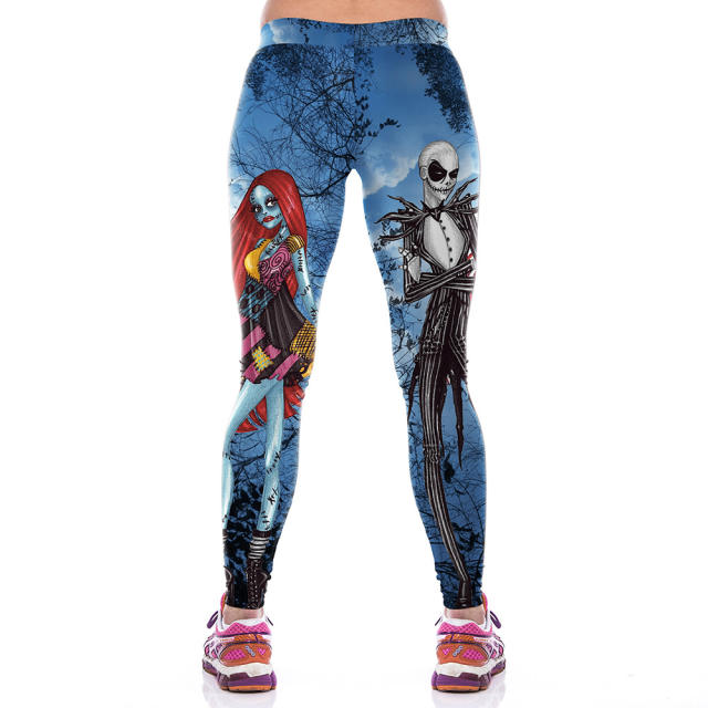 Halloween Leggings Women Cartoon Trousers Skull Printed Pants WKYK1001