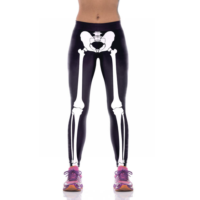 Halloween Leggings Women Cartoon Trousers Skull Printed Pants WKYK1001