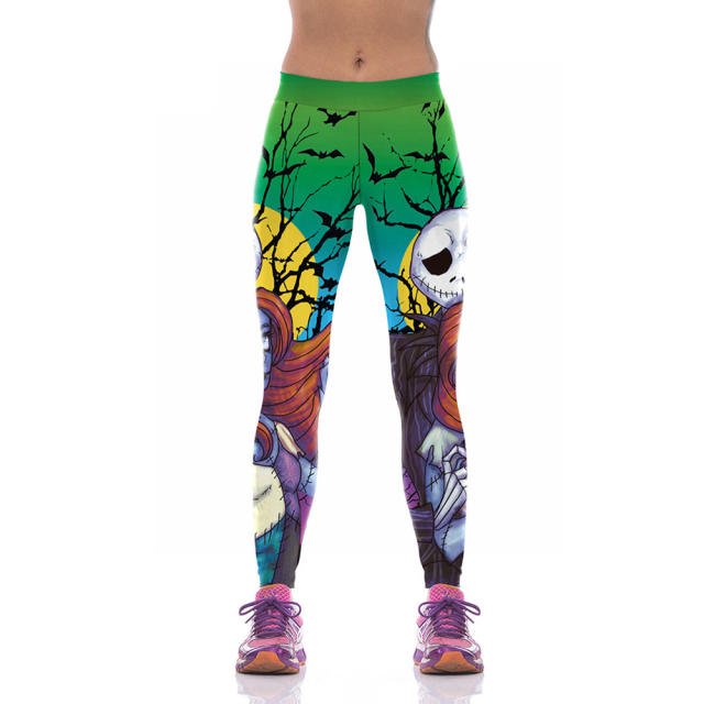 Halloween Leggings Women Cartoon Trousers Skull Printed Pants WKYK1001
