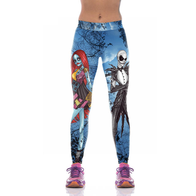 Women Cartoon Trousers Halloween Leggings Skull Printed Pants WKYK1002