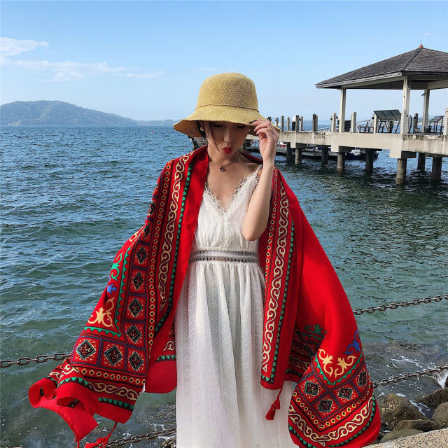 Seaside Sunscreen Silk Scarf Cotton Ethnic Beach Towel PQ8803-02