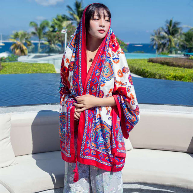 Seaside Sunscreen Silk Scarf Cotton Ethnic Beach Towel PQ8803-02