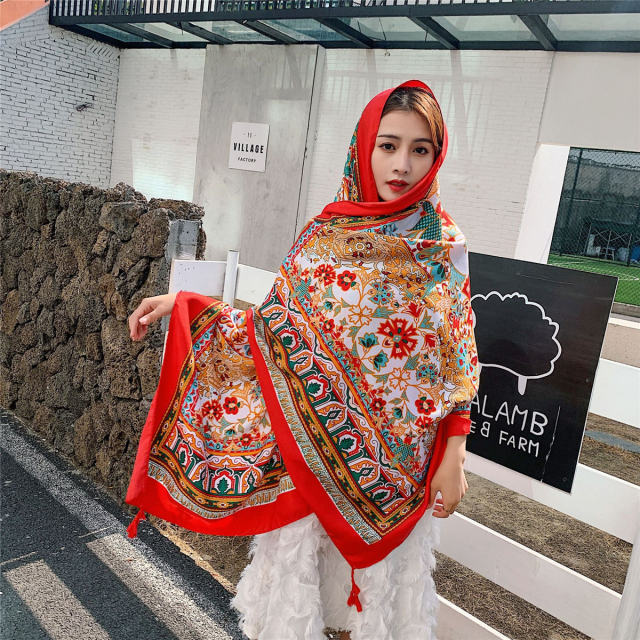 Seaside Sunscreen Silk Scarf Cotton Ethnic Beach Towel PQ8803-02