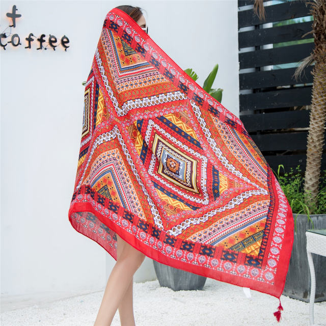 Seaside Sunscreen Silk Scarf Cotton Ethnic Beach Towel PQ8803-02
