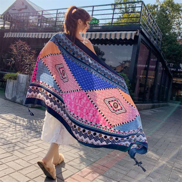 Seaside Sunscreen Silk Scarf Cotton Ethnic Beach Towel PQ8803-02