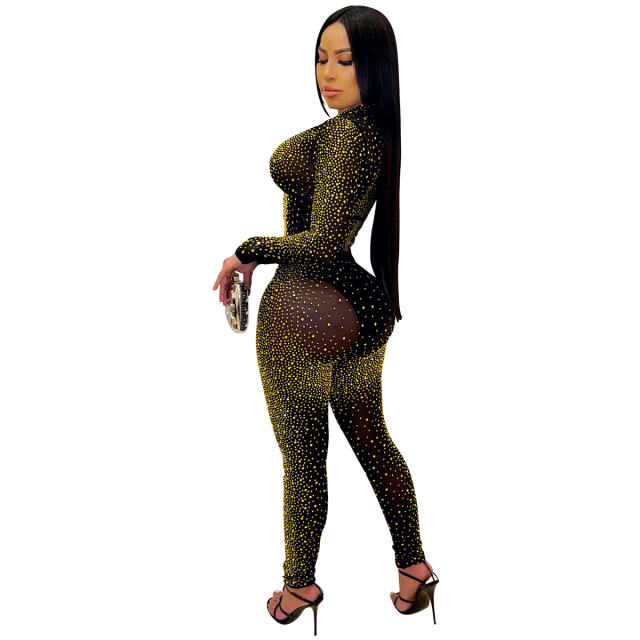 Black Rhinestone Two Pieces Sets Women Sequin Jumpsuit PQ5206