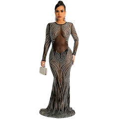Black Floor Length Rhinestone Cocktail Dresses Sequin Evening Dress PQ5606A