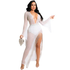 Deep V-neck Sexy Rhinestone Cocktail Dresses Sequin Evening Dress PQ5597