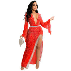 Deep V-neck Sexy Rhinestone Cocktail Dresses Sequin Evening Dress PQ5597