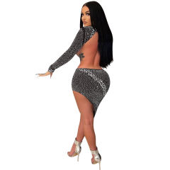 Sequin Sexy Hole Mini Dresses Halter Rhinestone Club Dress PQ5762