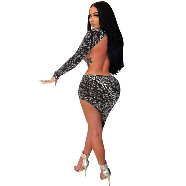 Sequin Sexy Hole Mini Dresses Halter Rhinestone Club Dress PQ5762