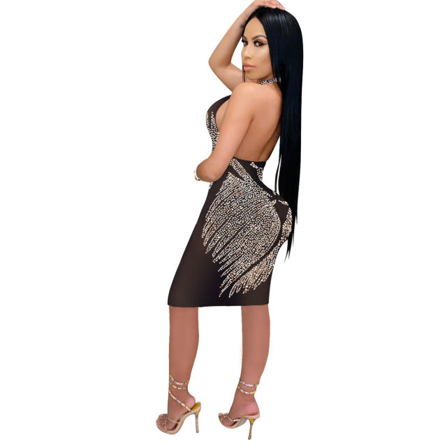 Sequin Sexy Mini Dresses Backless Rhinestone Club Dress PQ5708