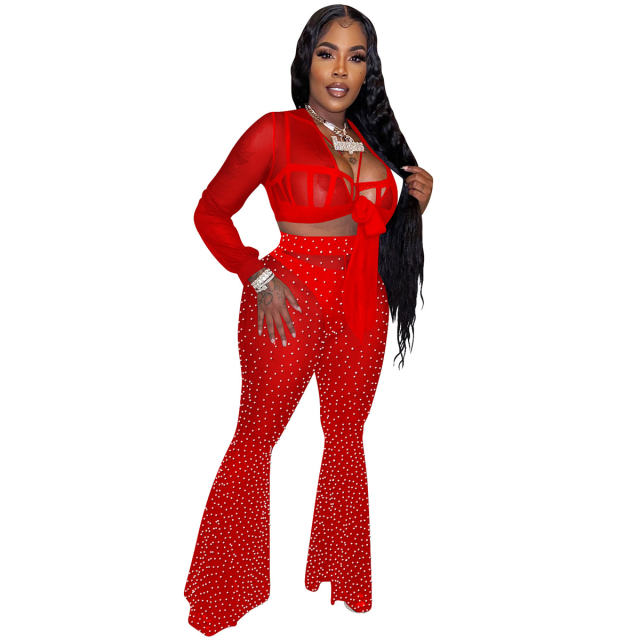 Rhinestone Streetwear Two Pieces Sets Women Sequin Jumpsuit PQ5869