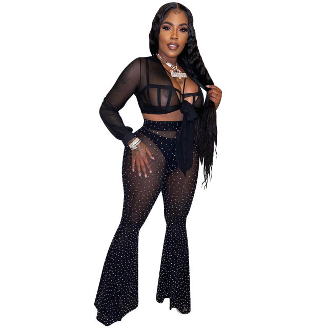 Rhinestone Streetwear Two Pieces Sets Women Sequin Jumpsuit PQ5869