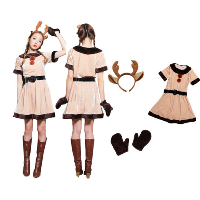 Women Elk Uniform Christmas Moose Costume Sexy Clubwear Xmas Reindeer Fancy Dresses PQ65112