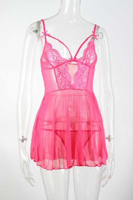 Red Mesh Valentine Babydoll Lingerie Sexy Nightdress For Women PQ4157