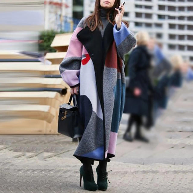 Fashion Woolen Coat Lapel Digital Printing Double-sided Winter Jacket PQ2890