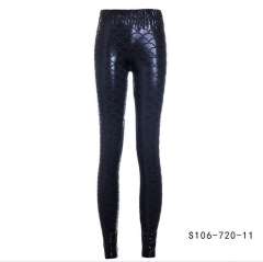 Mermaid Scale Pants Women Shiny Cropped Leggings Faux Leather Trousers PQY300
