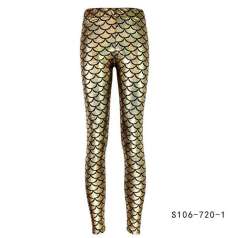 Mermaid Scale Pants Women Shiny Cropped Leggings Faux Leather Trousers PQY300