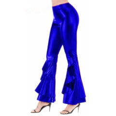 Wholesale Faux Leather Irregular Flared Trousers Nightclub Wide Leg Pants PQTK03