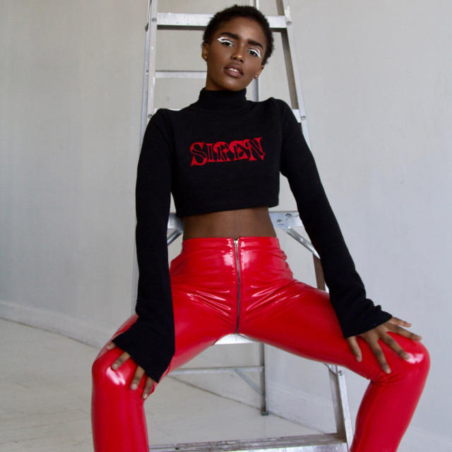 Red Faux Leather Trousers Zipper Hot Pants Nightclub Wetlook Leggings PQ008B