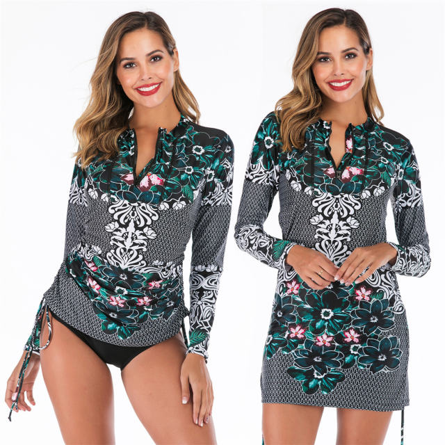 Surfing Suit Sunscreen Long Sleeve Tankini Women's Swimsuit Diving Suit PQ6616