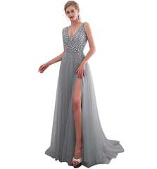 Pink Sequin Evening Party Dresses Sexy Women High Split Prom Dress PQYQ019