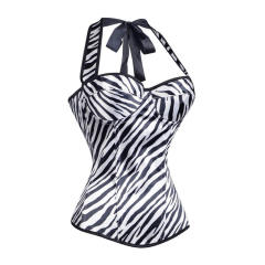 Zebra Printed Overbust Corselet Women Sexy Halter Corset PQ7376