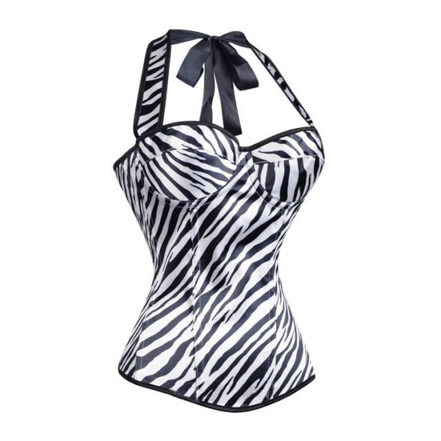 Zebra Printed Overbust Corselet Women Sexy Halter Corset PQ7376