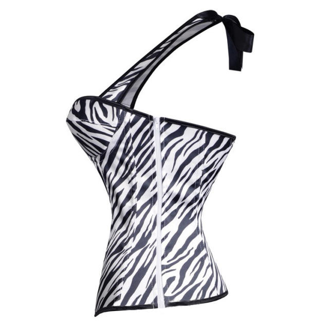 Zebra Printed Overbust Corselet Women Sexy Halter Corset PQ7376
