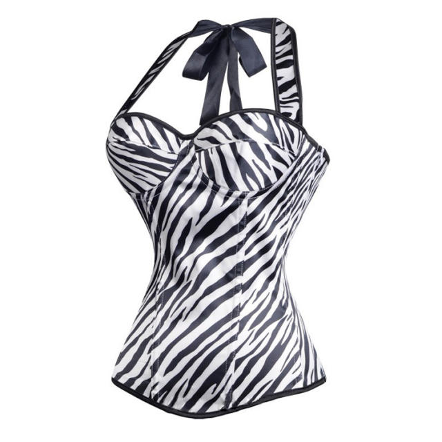 Zebra Printed Overbust Corselet Women Sexy Halter Corset PQ7376