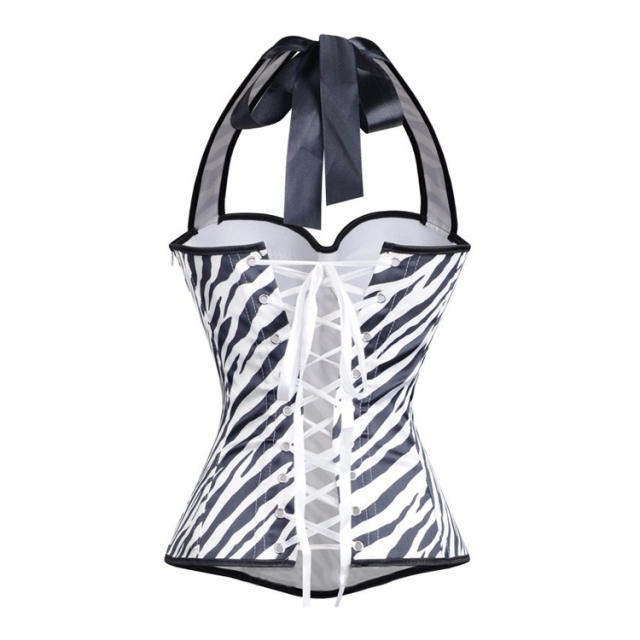 Zebra Printed Overbust Corselet Women Sexy Halter Corset PQ7376
