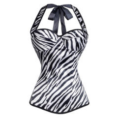 Zebra Printed Overbust Corselet Women Sexy Halter Corset PQ7376