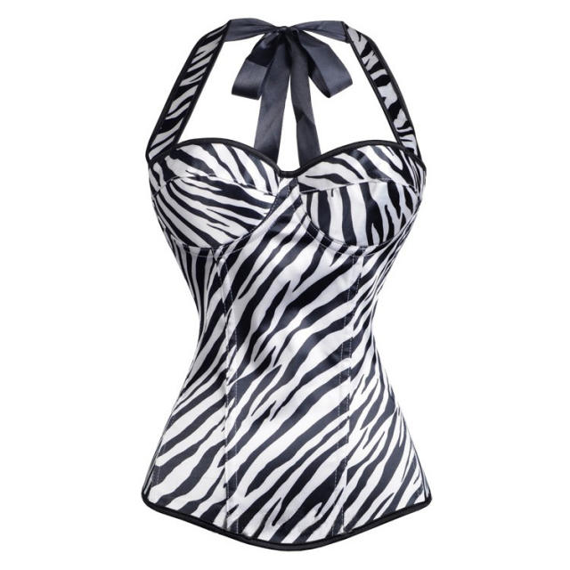 Zebra Printed Overbust Corselet Women Sexy Halter Corset PQ7376