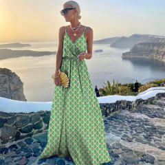 Women Casual Boho Dresses Spaghetti Strap Summer Maxi Dress PQ220620