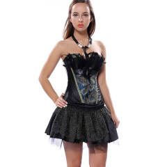 Peacock Deather Corset Dress Women Court Overbust Corselet Sexy Shaper PQ2871